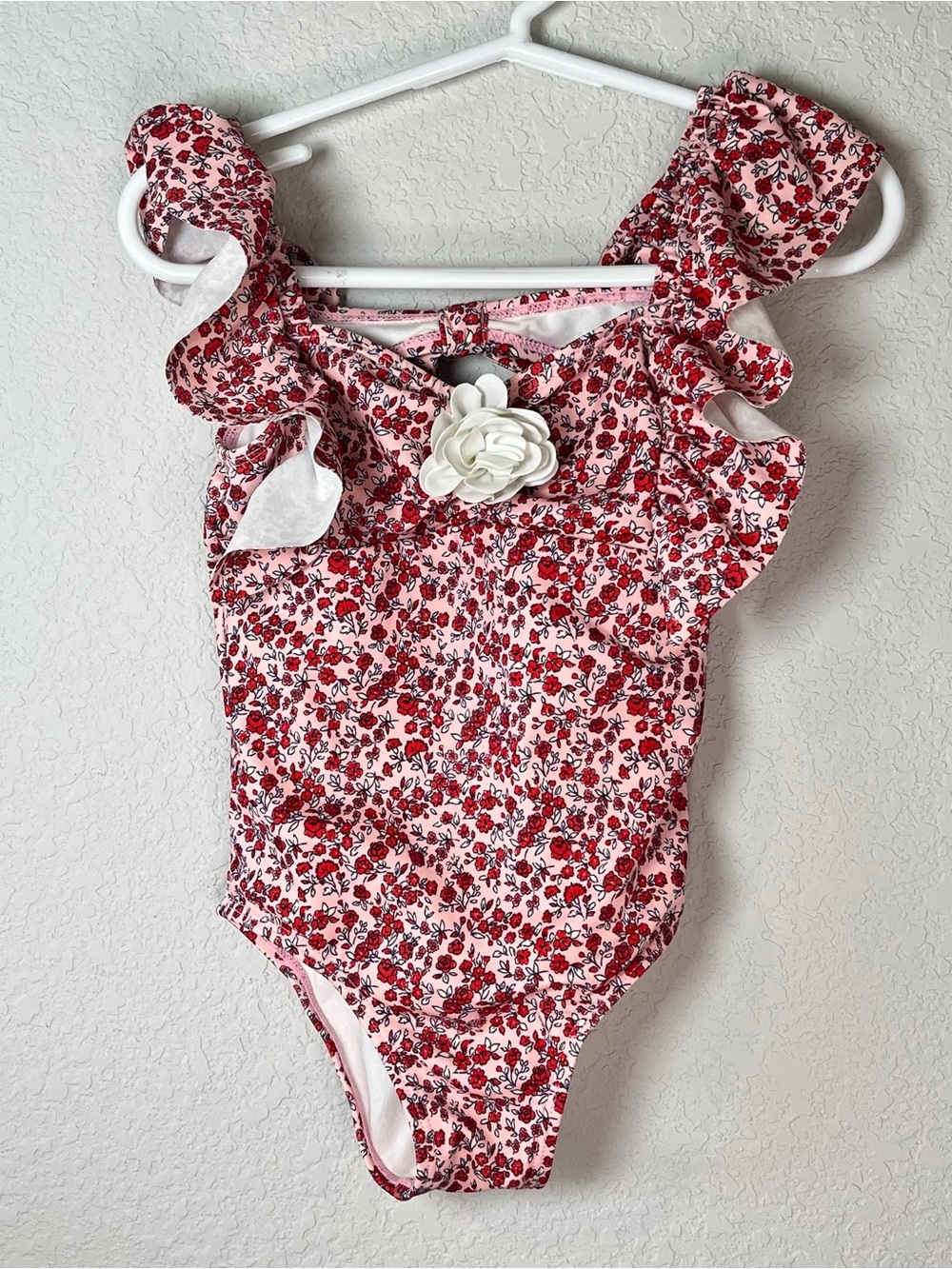 Janie and Jack Pink Floral One-Piece Ruffle Swimsuit